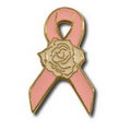 Pink Ribbon with Rose Awareness Ribbon Lapel Pin